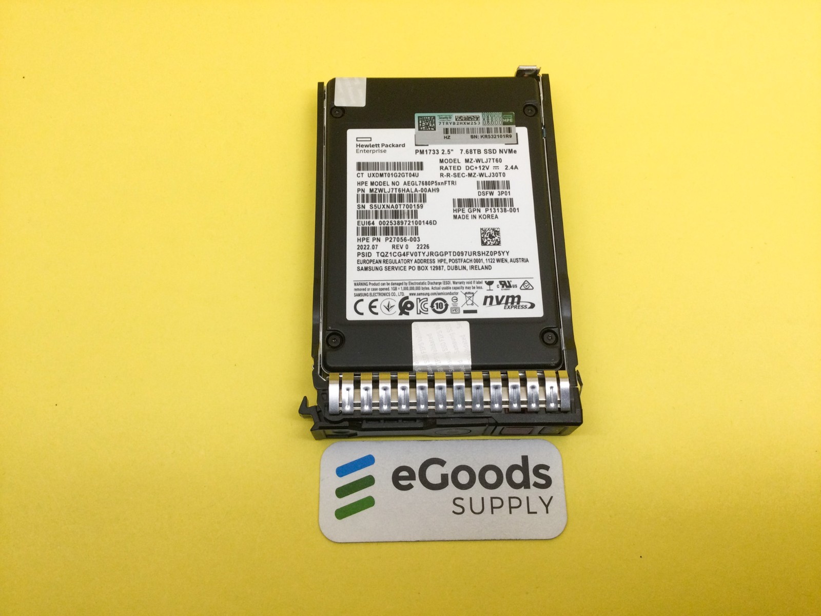R0Q16A HPE Primera 600 7.68TB NVMe 2.5in FIPS Encrypted SSD Samsung MZ-WLJ7T60