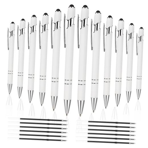 Silver & White Metal Stylus Pen with Stylus Tips - 2 in 1 Black Ink