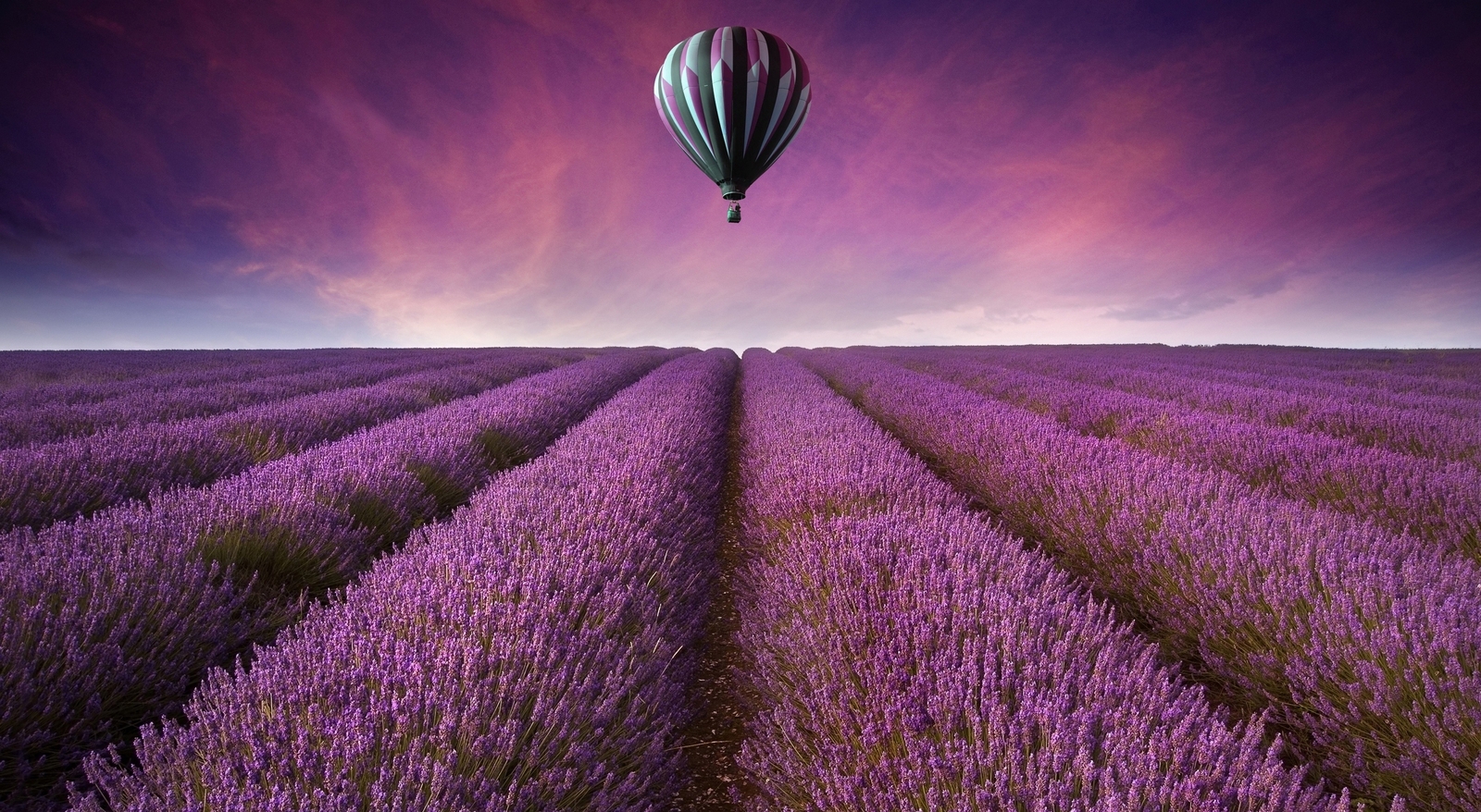 Landscape hot air balloons field lavender purple flowers Custom Gaming Mat Desk