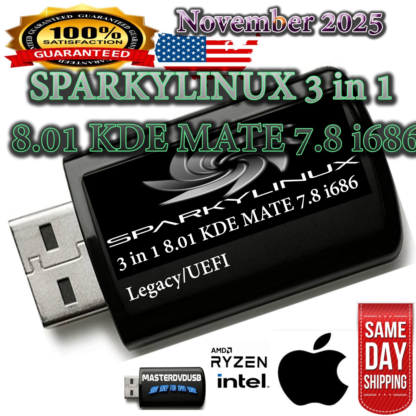 SparkyLinux 3-in-1 Bootable USB KDE 8.01 • MATE 8.01 • i686 7.8 Legacy & UEFI