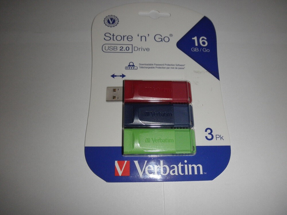 Verbatim Store 'n' Go 16GB, USB 2.0 Flash Drives, 3-Pk, Red,Blue,Green, VER99122