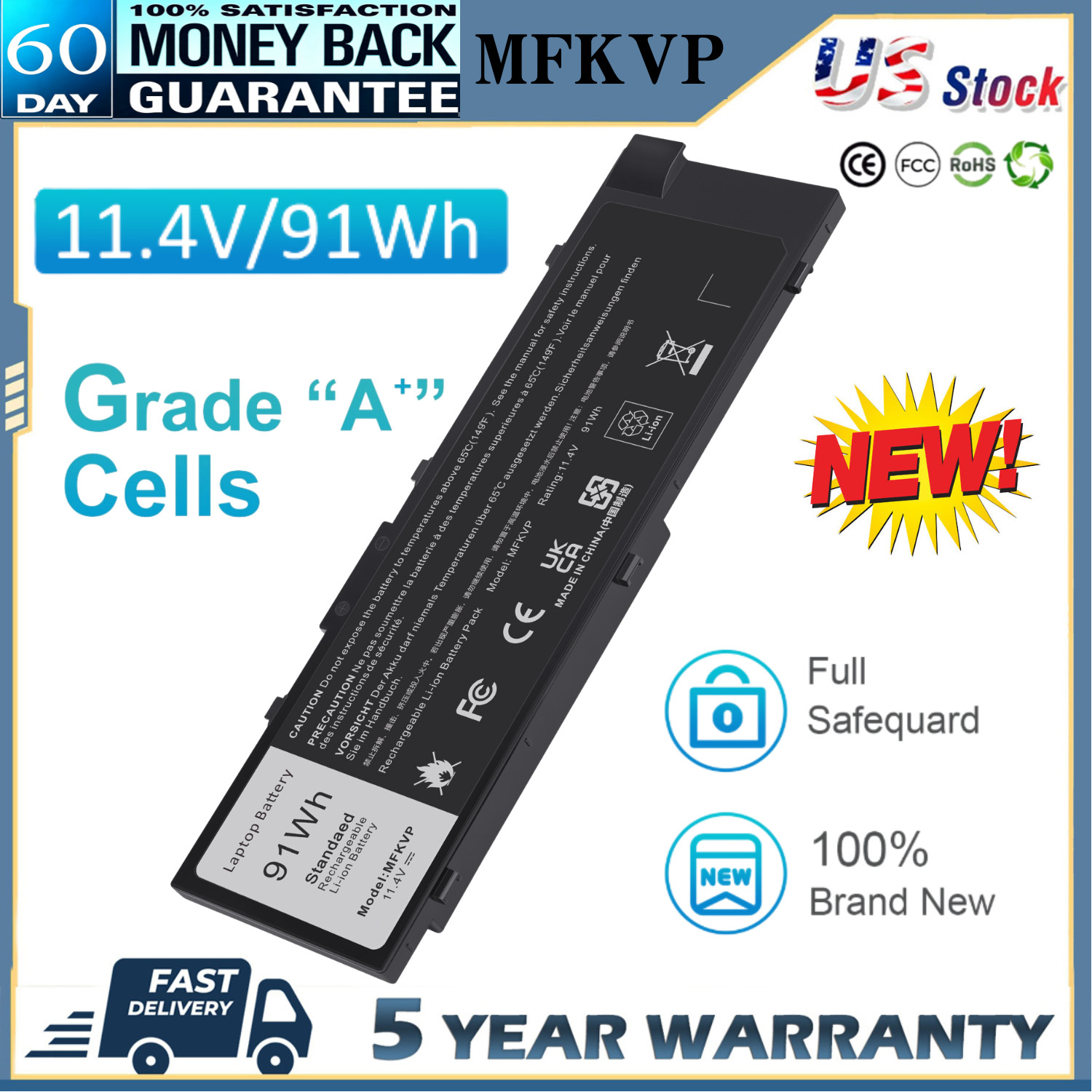 LOT 91Wh Battery MFKVP For Dell Precision 15 7510 7520 17 7710 7720 M7510 M7710