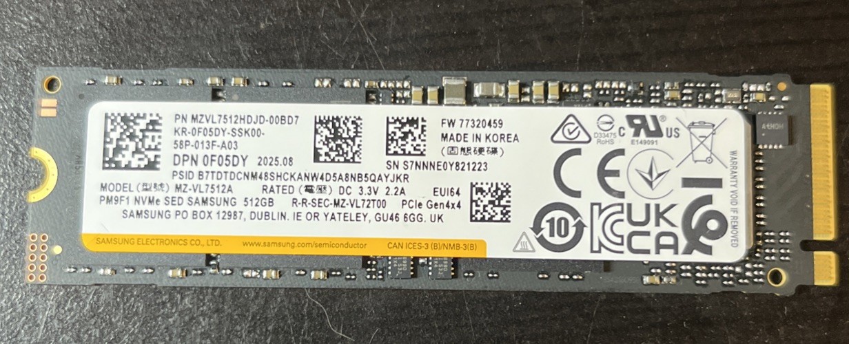 Samsung PM9A1 NVMe 2280 512GB SSD | Model: MZ-VL2512A | Dell P/N: 0RM0C0