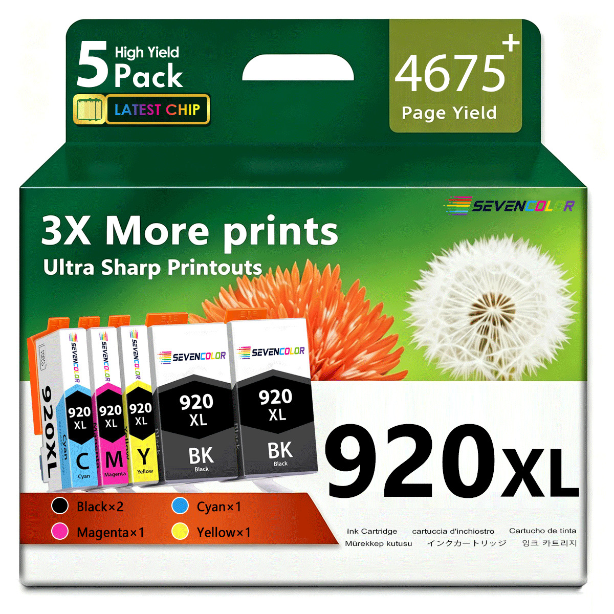 920XL Ink Cartridges to use with Officejet 6500 7500 Printer (2BK/CMY, 5 Pack)