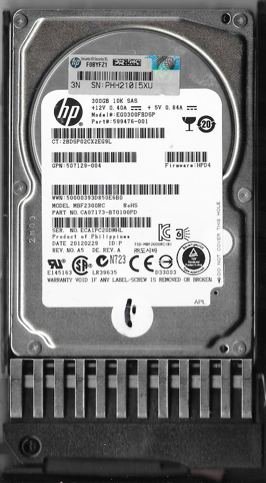 HP/TOSHIBA MBF2300RC 300GB 10,000 RPM SAS HARD DRIVE P/N: CA07173-B70100PD