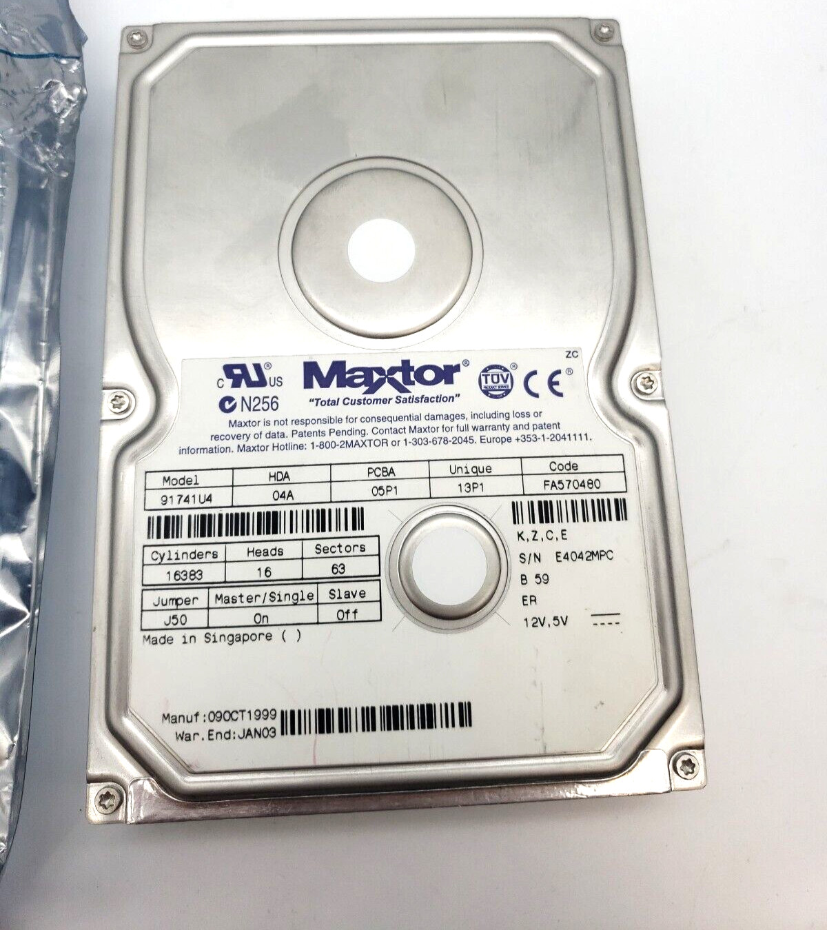 91741U4 Maxtor Hard Drive Untested