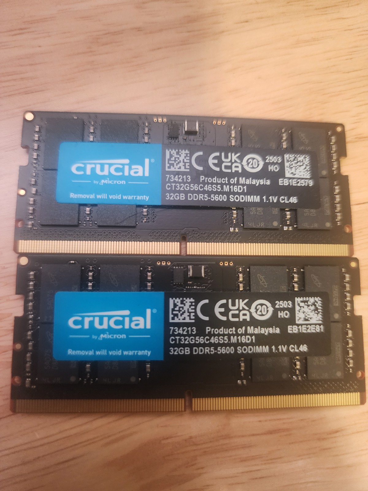 Crucial 64GB Kit (2x32GB) DDR5-5600 SODIMM Laptop Memory CL46 - CT32G56C46S5