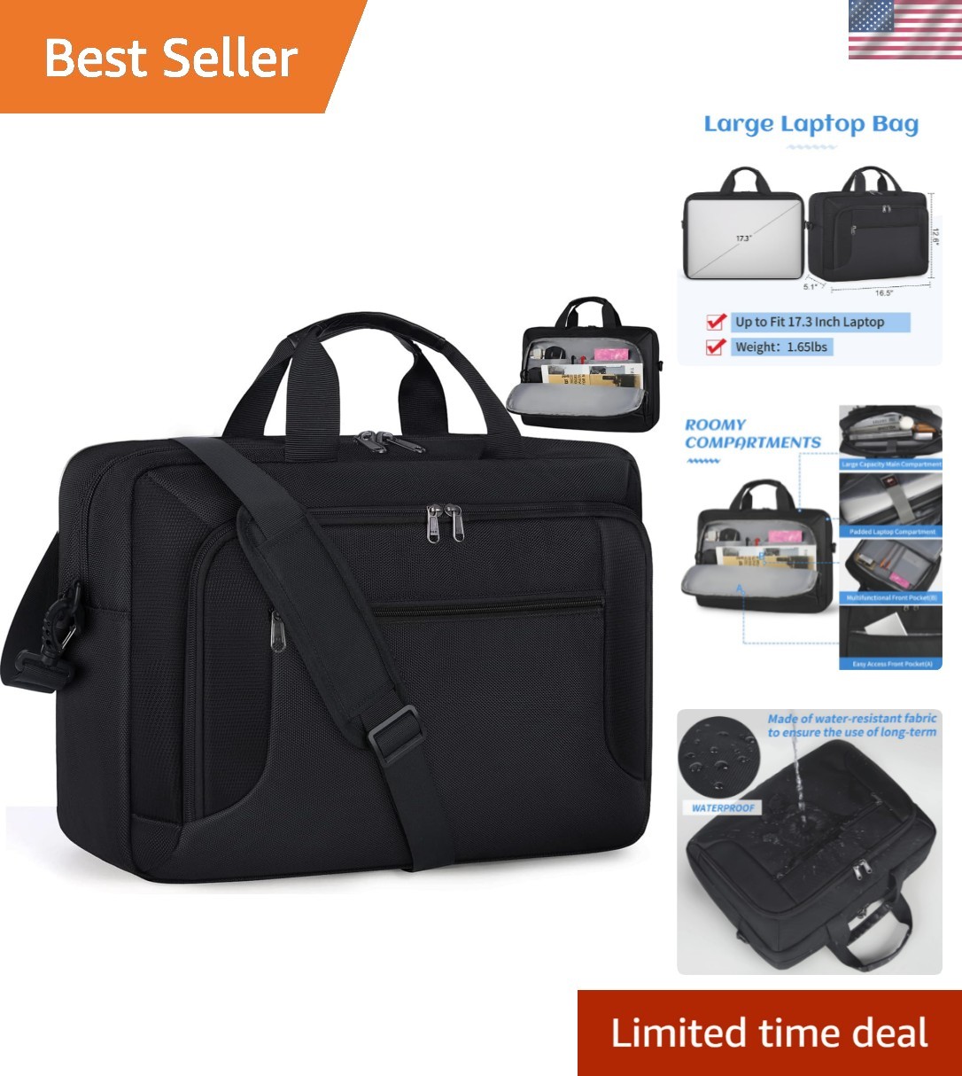Sleek Black Laptop Bag for 17.3 Inch Devices - Adjustable & Comfortable to Carry