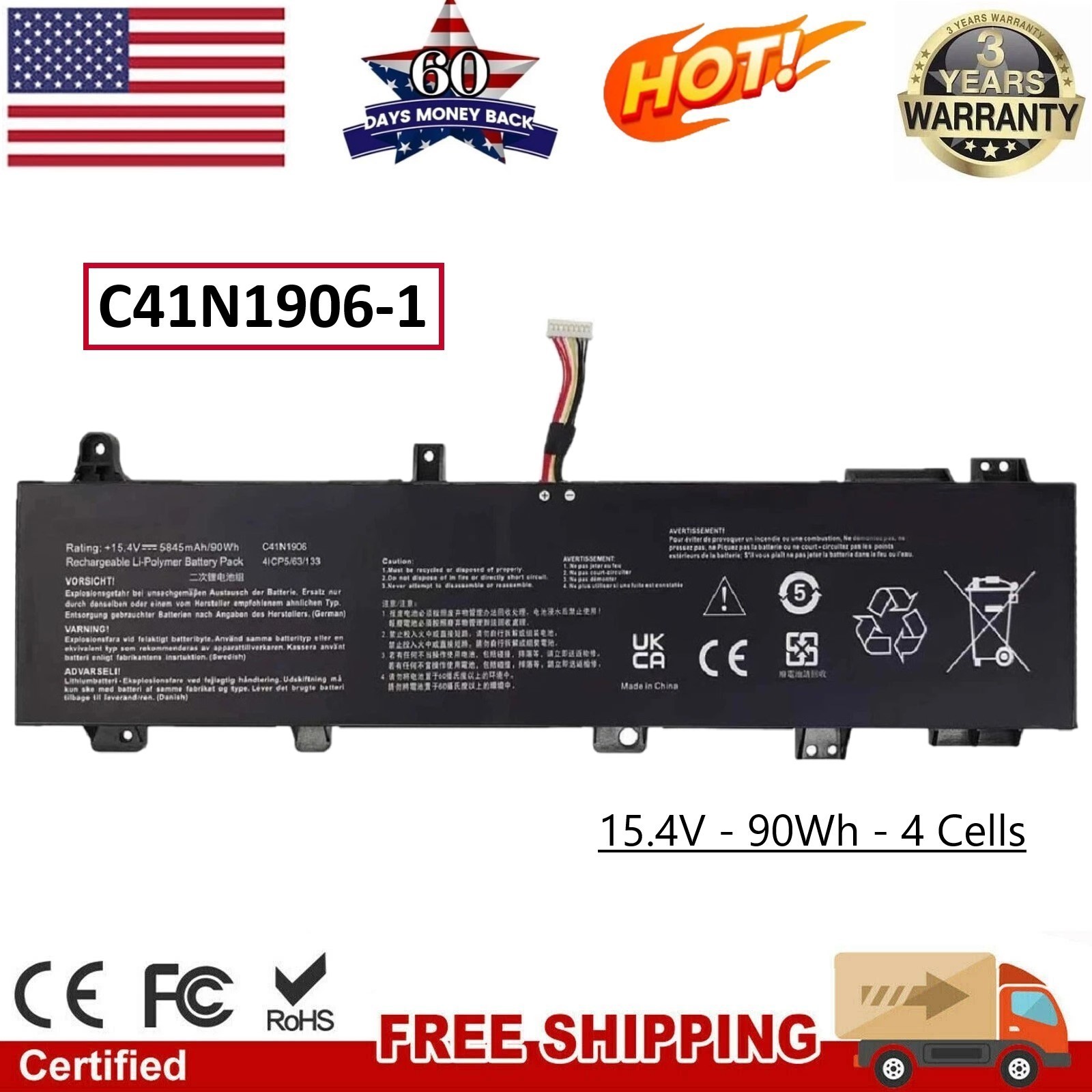 90Wh C41N1906 C41N1906-1 Battery for Asus TUF Gaming A17 FA706IU FA506 FX506 NEW