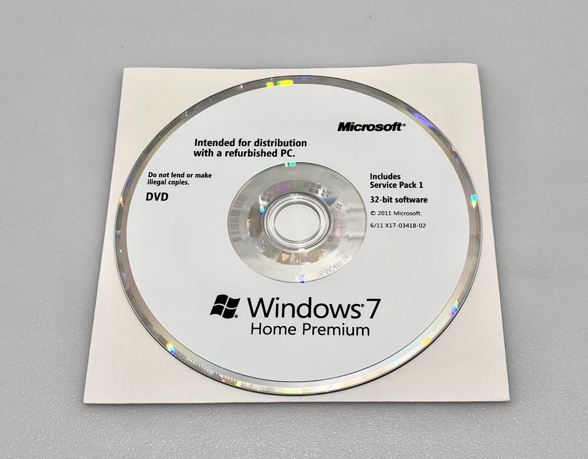 Microsoft Windows 7 Home w/ SP1 32 Bit DVD Refurbished PC NO KEY