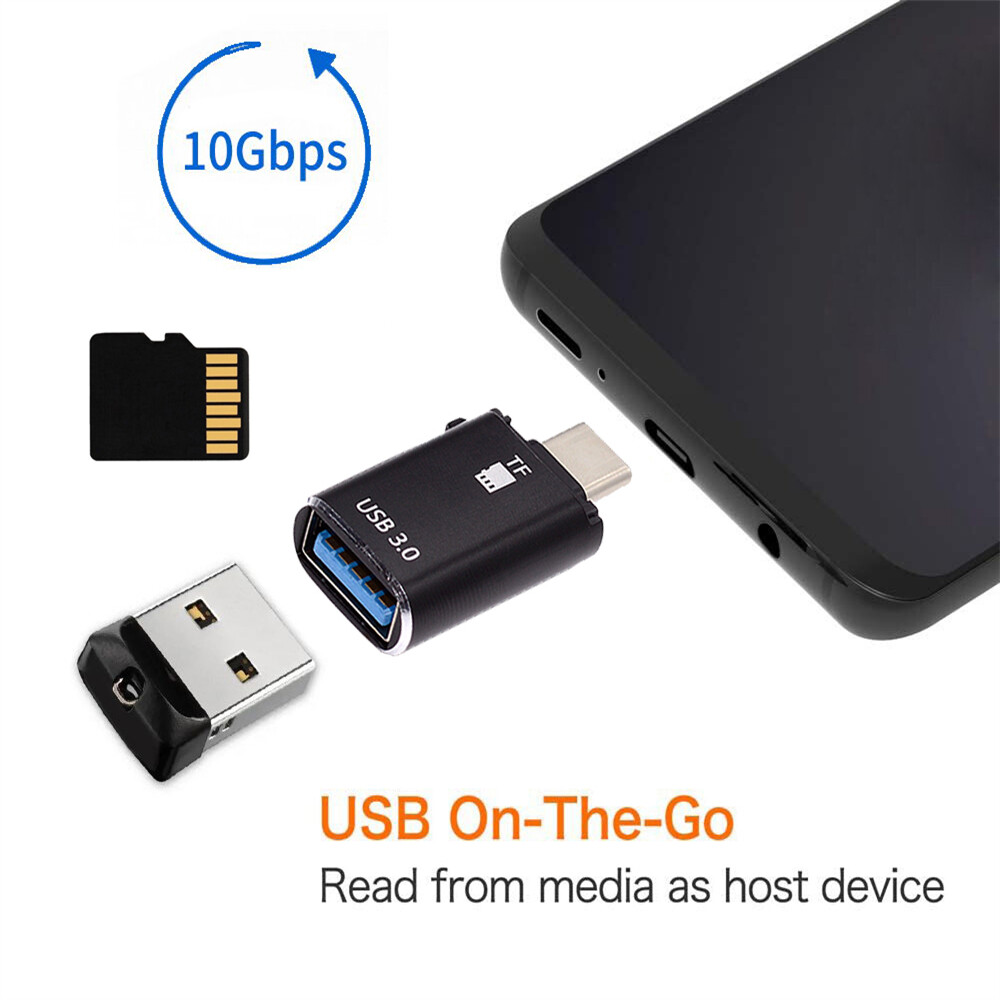 Cablecy  10Gbps USB-C Type-C to USB 3.0 Female OTG & TF Micro-SD Card Adapter