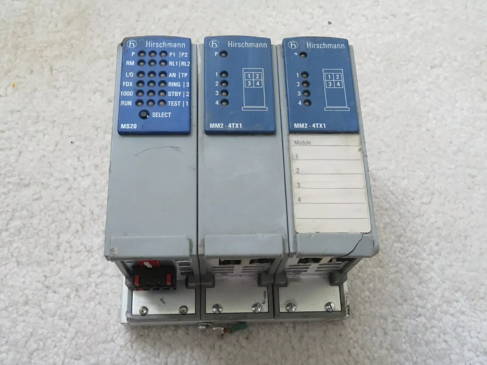 Lot of (3) HIRSCHMANN.... (1) MS20 & (2) MM2-4TX1 Mice Media Module