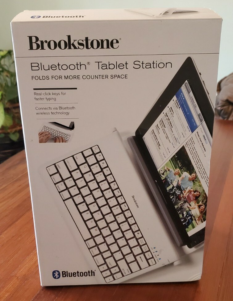Brookstone Tablet Keyboard Station Bluetooth Foldable Click Keys White NEW