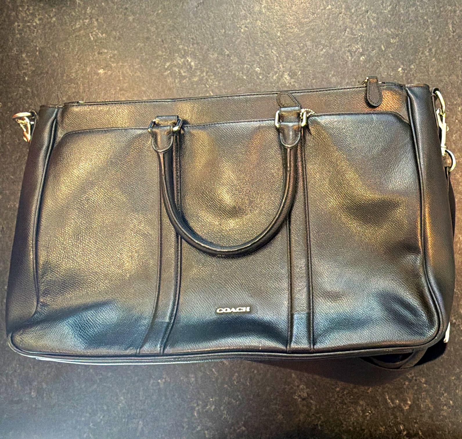 Coach F54030 Black Leather 15" Laptop Briefcase Shoulder Strap Adjustable