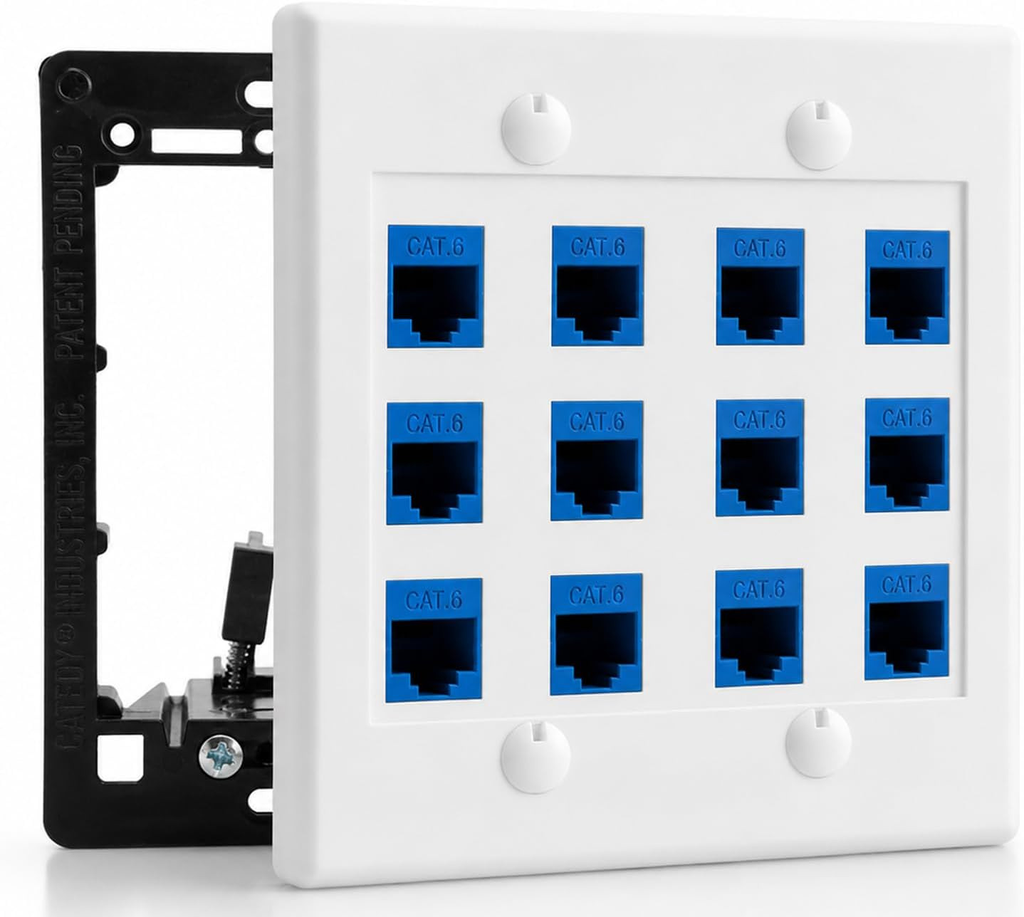 12 Port Ethernet Wall Plate, Cat 6, Wall Outlet, RJ45 Female to Female Keystone