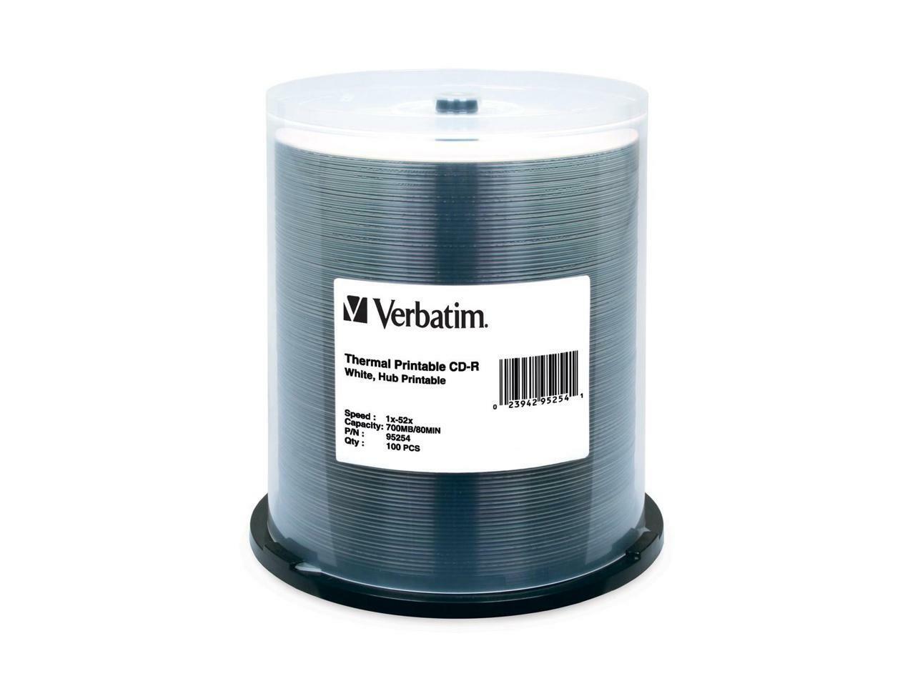 Verbatim CD-R 700MB 52X White Thermal Printable, Hub Printable - 100pk Spindle