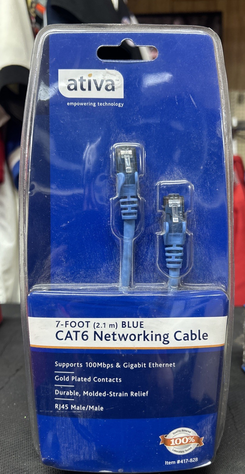 Ativa 7-Foot Blue Cat6 Networking Cable RJ45 Male 417-828