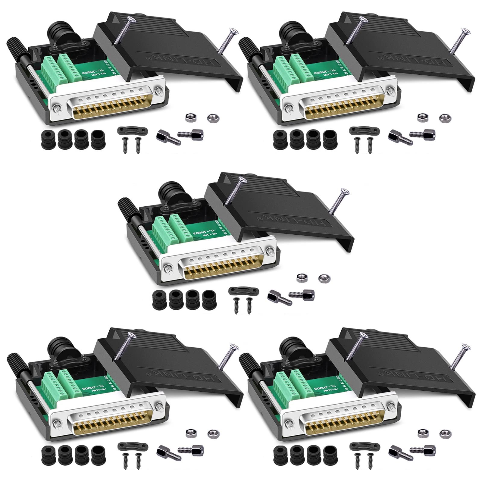 5PCS DB25 Solderless Connector RS232 D-SUB 25-pin Port 16mm Thinner Terminal