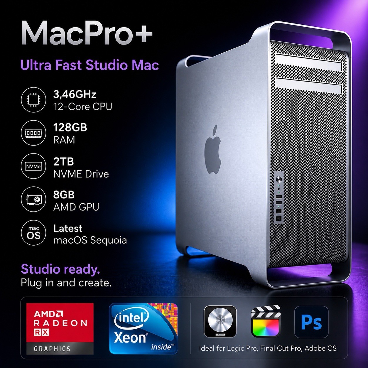 **LAST ONE Ultimate 🍏 Apple MacPro 5,1, 12-Core, 128GB Ram, 8GB GPU, Sonoma**