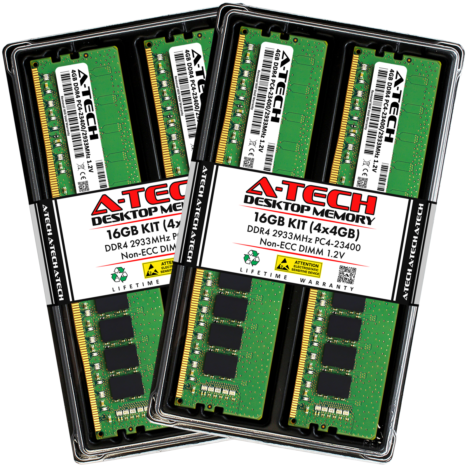 A-Tech 16GB 4x 4GB PC4-23400 Desktop DDR4 2933 Non-ECC DIMM 288-pin Memory RAM
