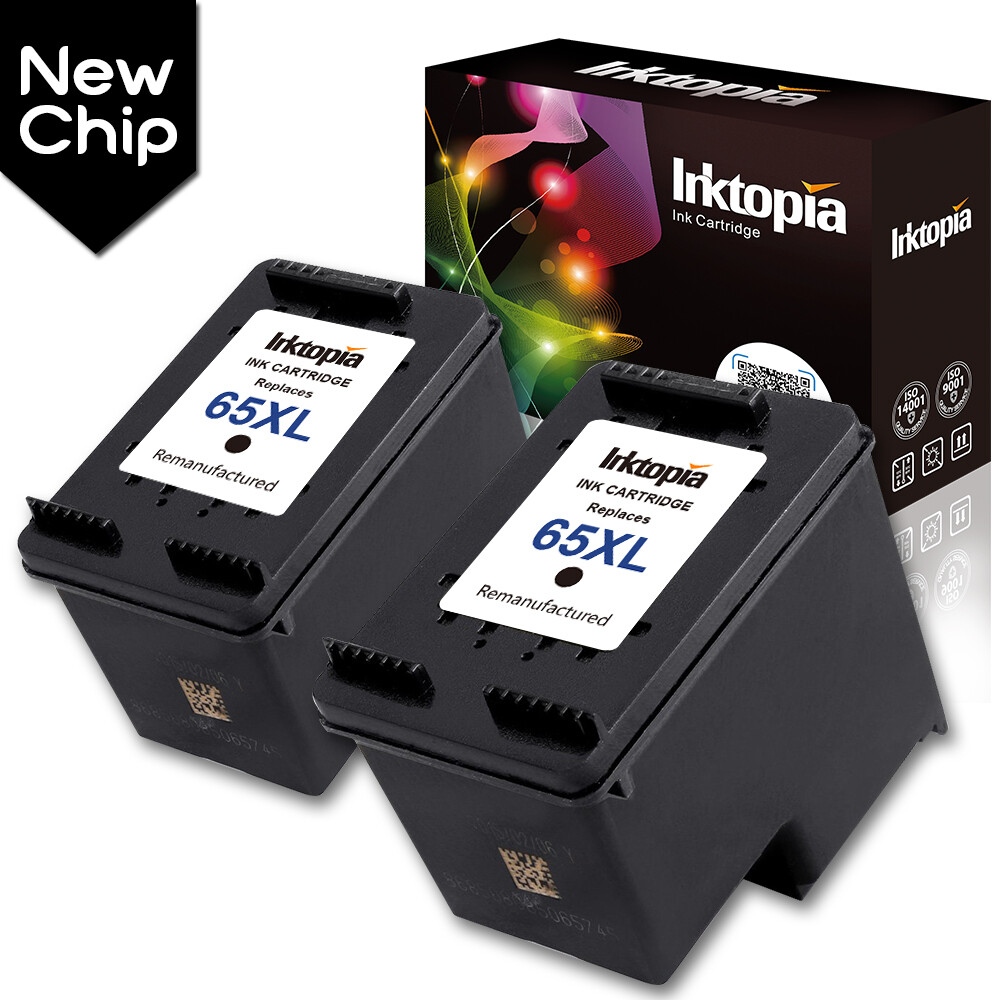 2PK Black 65XL Ink Cartridge For HP ENVY 5055 5058 5010 DeskJet 2630 2632 2633 .