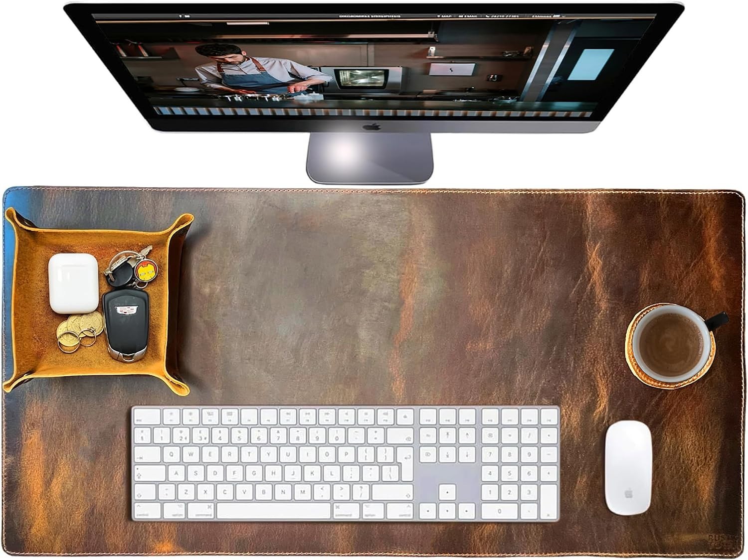 Leather Desk Mat Desk Pad - Full Grain (32x16) Leather Desk Cover Blotter & Prot