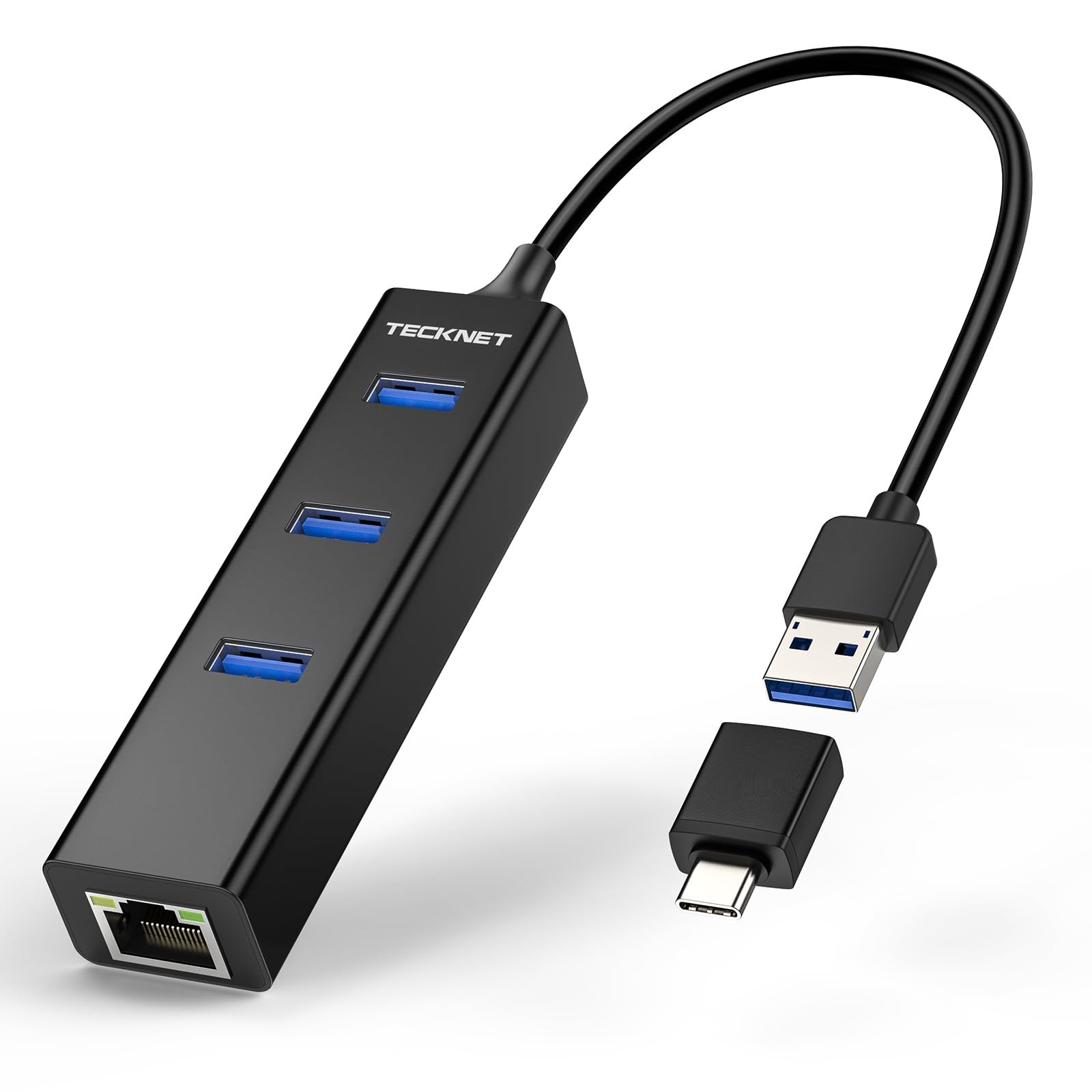 TECKNET USB C to Ethernet, Gigabit Ethernet Adapter for Laptop, Plug & Black