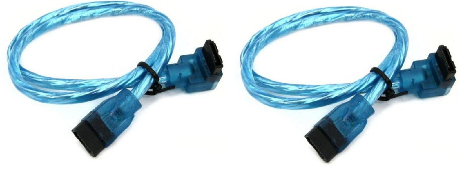18" Inch UV Blue SATA 3 III Round SSD/HDD Data Cable Straight to Rt Angle 2-Pack