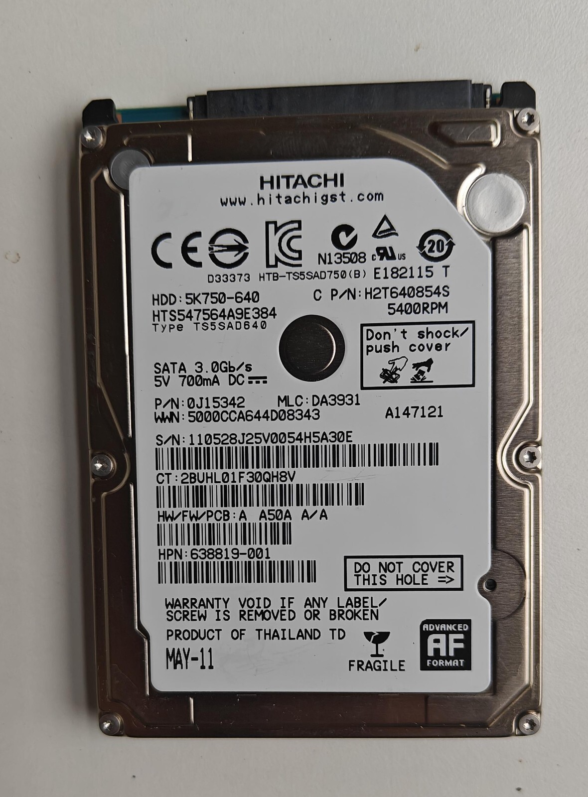 Hitachi 5K-750-640 5400RPM 640GB 0J15342 2.5" Laptop Hard Drive