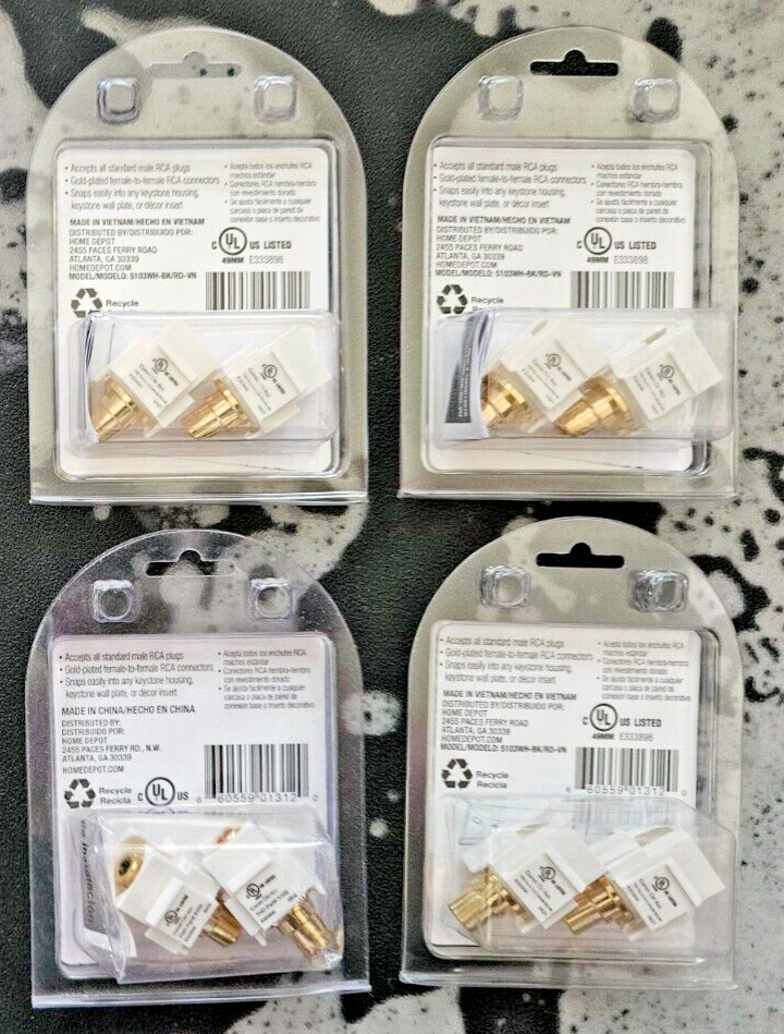 Commercial Electric RCA Gold Plated Jack - White 4 Pack