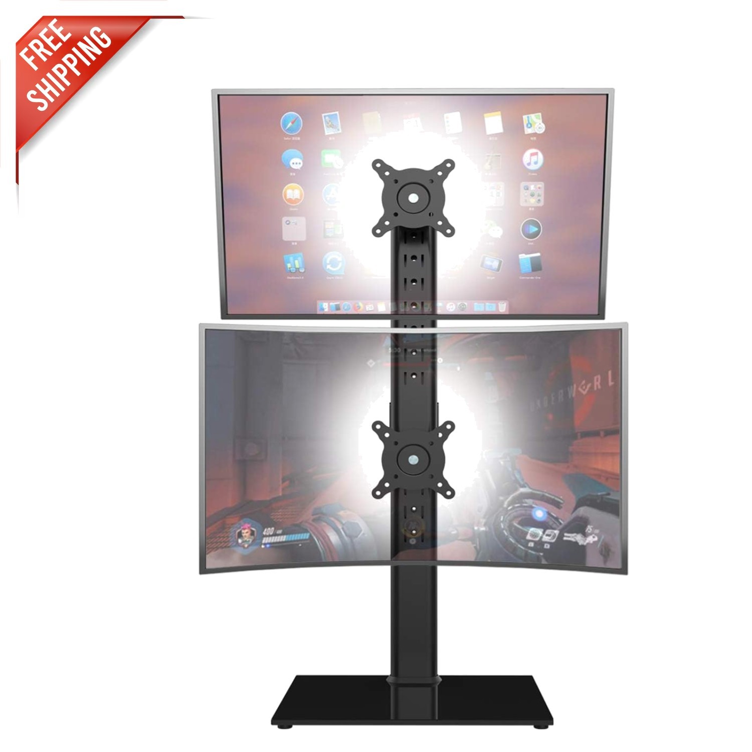 Ergonomic Dual Monitor Stand - Adjustable Vertical Riser for 13-34 Inch Screens