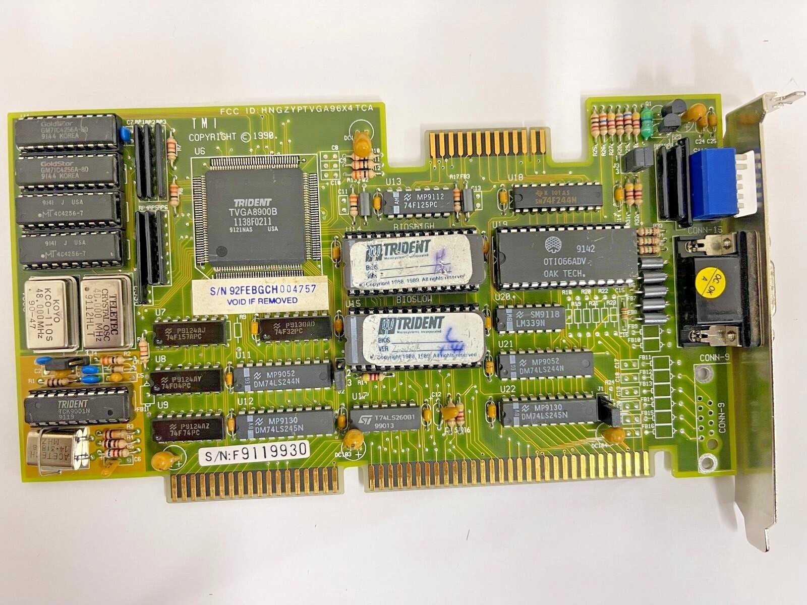 VINTAGE 1990 TMI TRIDENT TVGA8900B 512K ISA VGA CARD HNGZYPTVGA96X4TCA MXB43