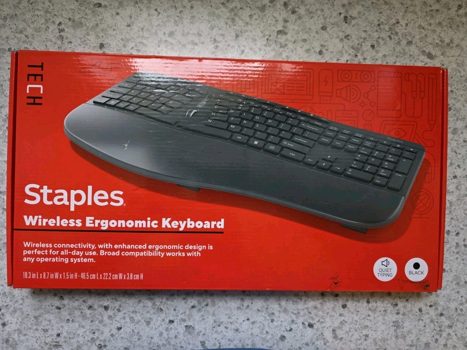 Staples Wireless Ergonomic Keyboard Black USB Scroll Wheel QWERTY EN 573189