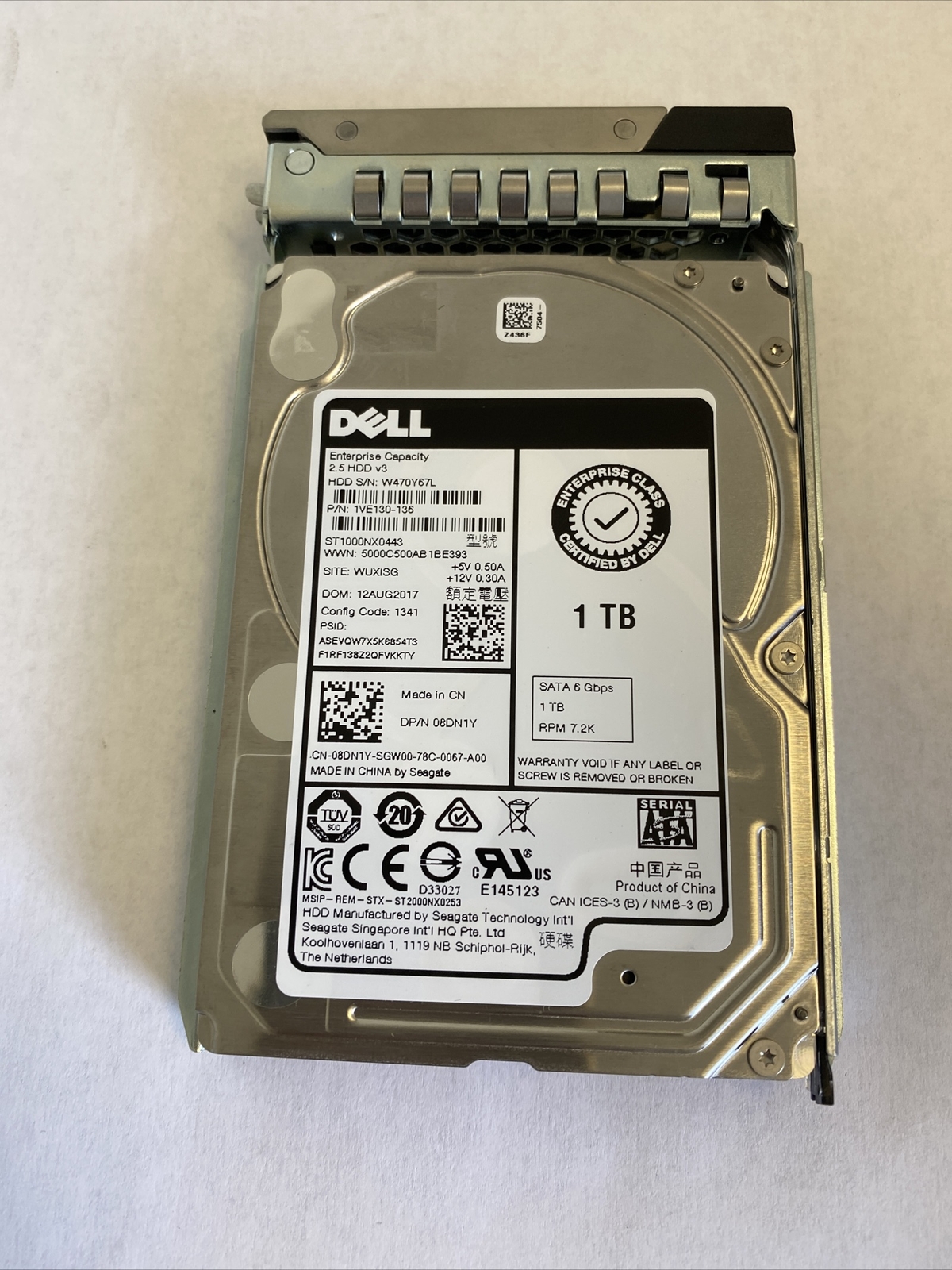 8DN1Y 08DN1Y ST1000NX0443 DELL 1TB 7.2K 6G 2.5" SATA HDD FOR R415 R420 R430 R510