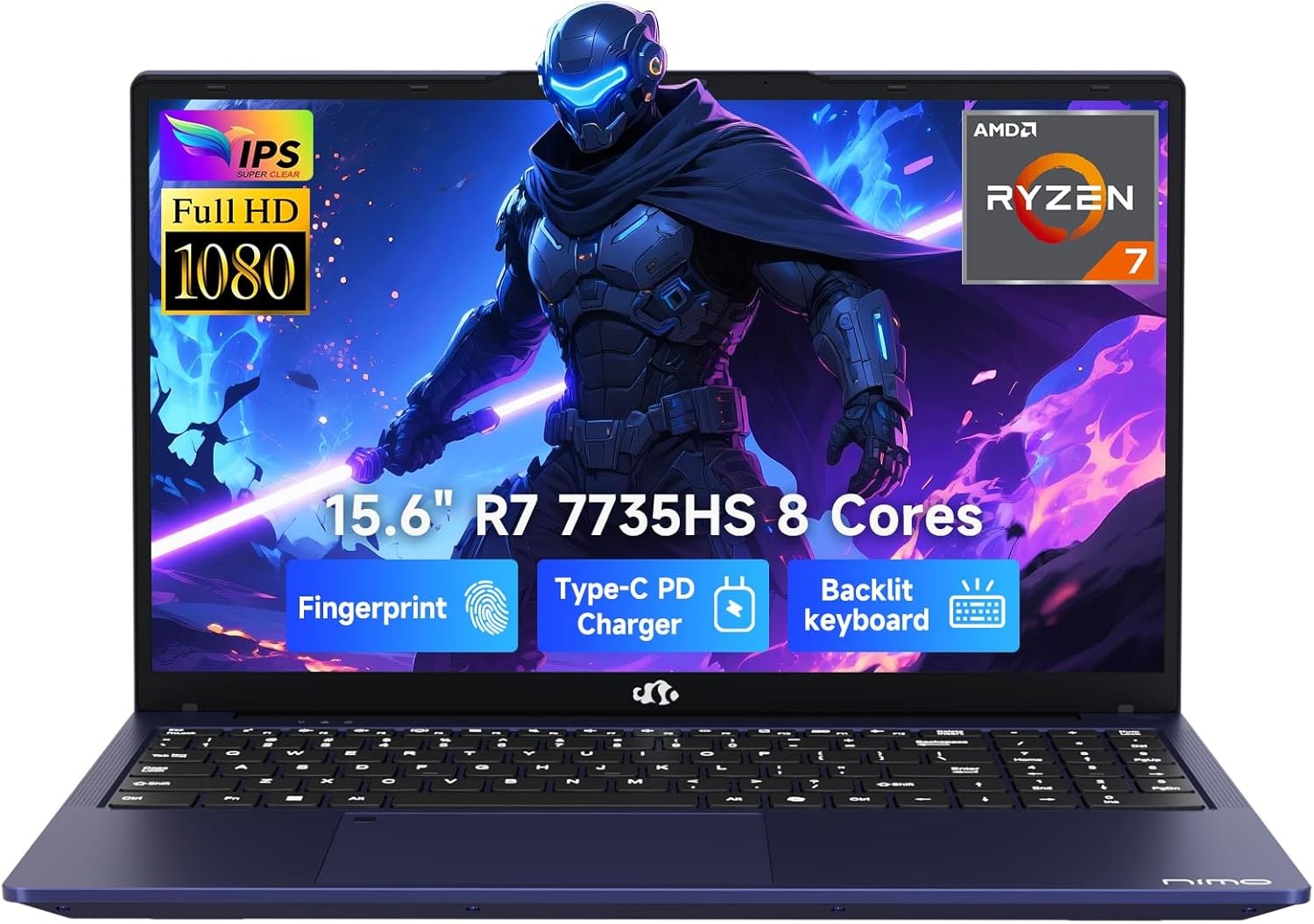 NIMO Gaming Laptop 15.6" FHD Laptop AMD R7 7735HS 16GB DDR5 RAM 512GB SSD