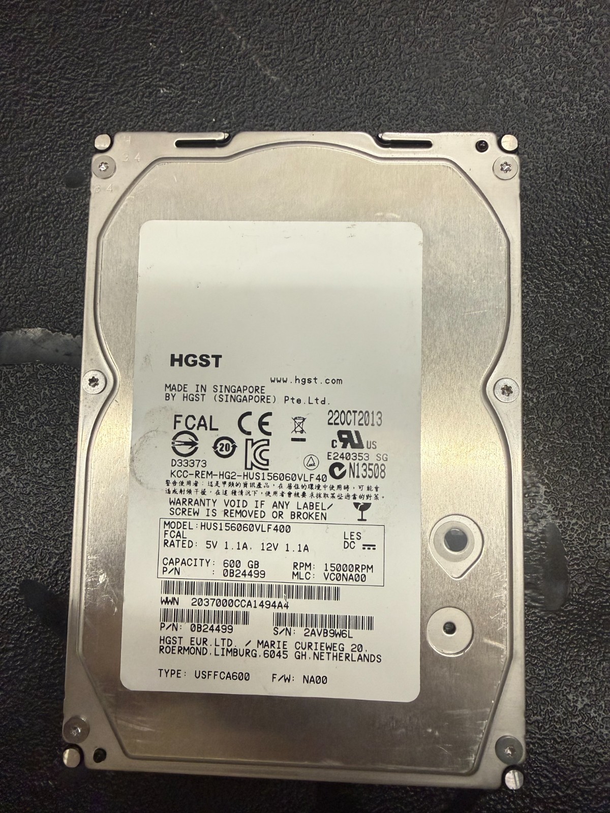 HGST 600GB 15000 RPM 3.5 HARD DRIVE HUS156060VLF400