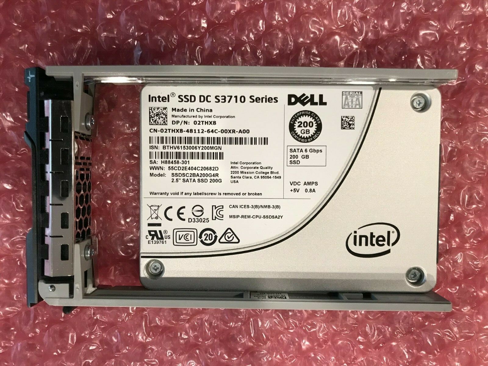 2THX8 DELL INTEL S3710 200GB SSD SATA 6GB/s 2.5" SSD SSDSC2BA200G4R 02THX8 R430