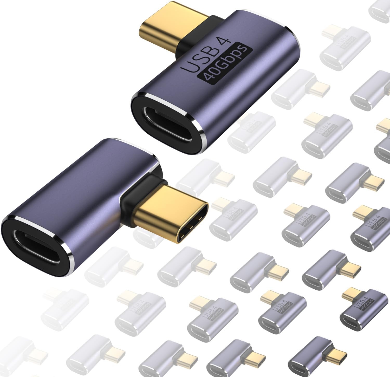 90 Degree Right Angle USB C Adapter 40Gbps 4.0 Male to Female - 12 Pack +2.0
