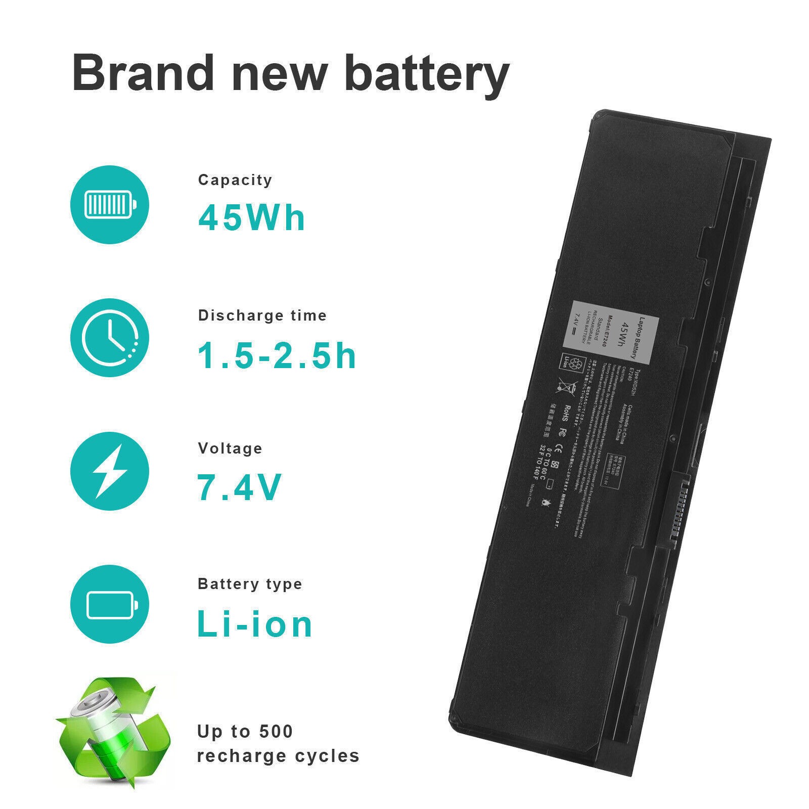 LOT 1-50x WD52H Battery for Dell Latitude E7240 E7250 GVD76 VFV59 451-BBFX 45WH