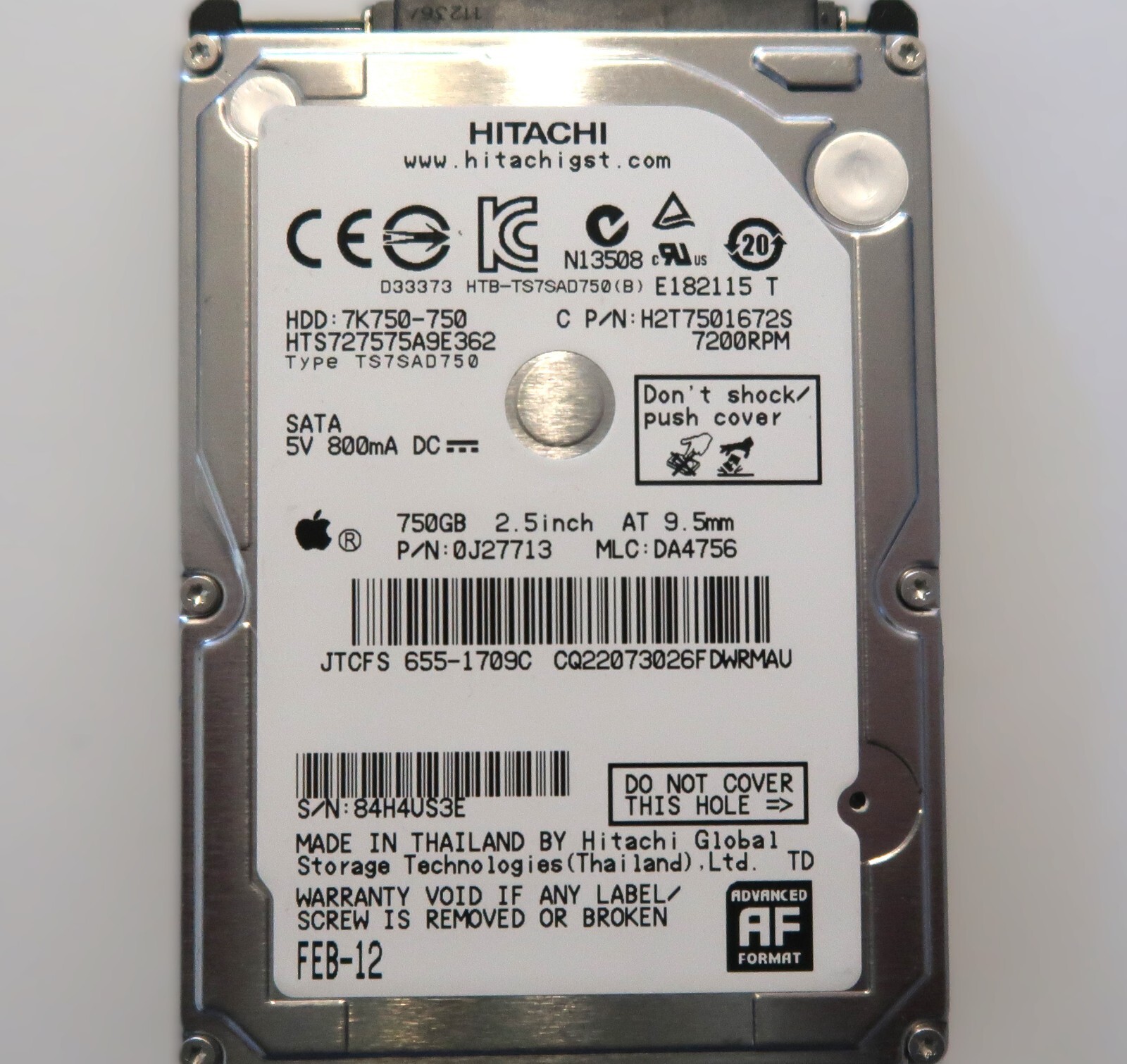 Hitachi HTS727575A9E362 0J27713 DA4756 (84H) Thailand 750gb 2.5" Sata 2012
