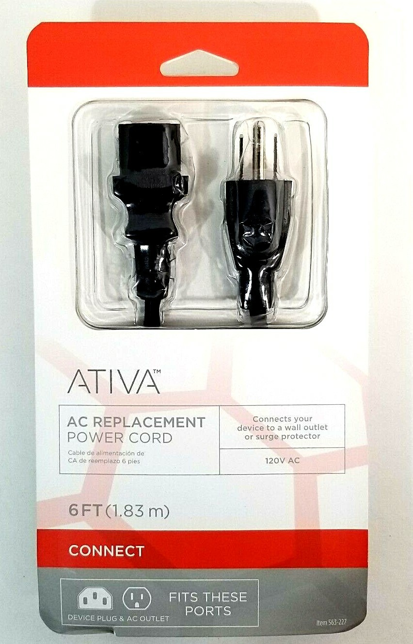 Ativa Universal AC Replacement Power Cord, 6' NEW