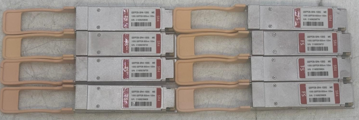Lot of 8 FS QSFP28-SR4-100G 100G QSFP28 850nm 100nm Optical Transceiver