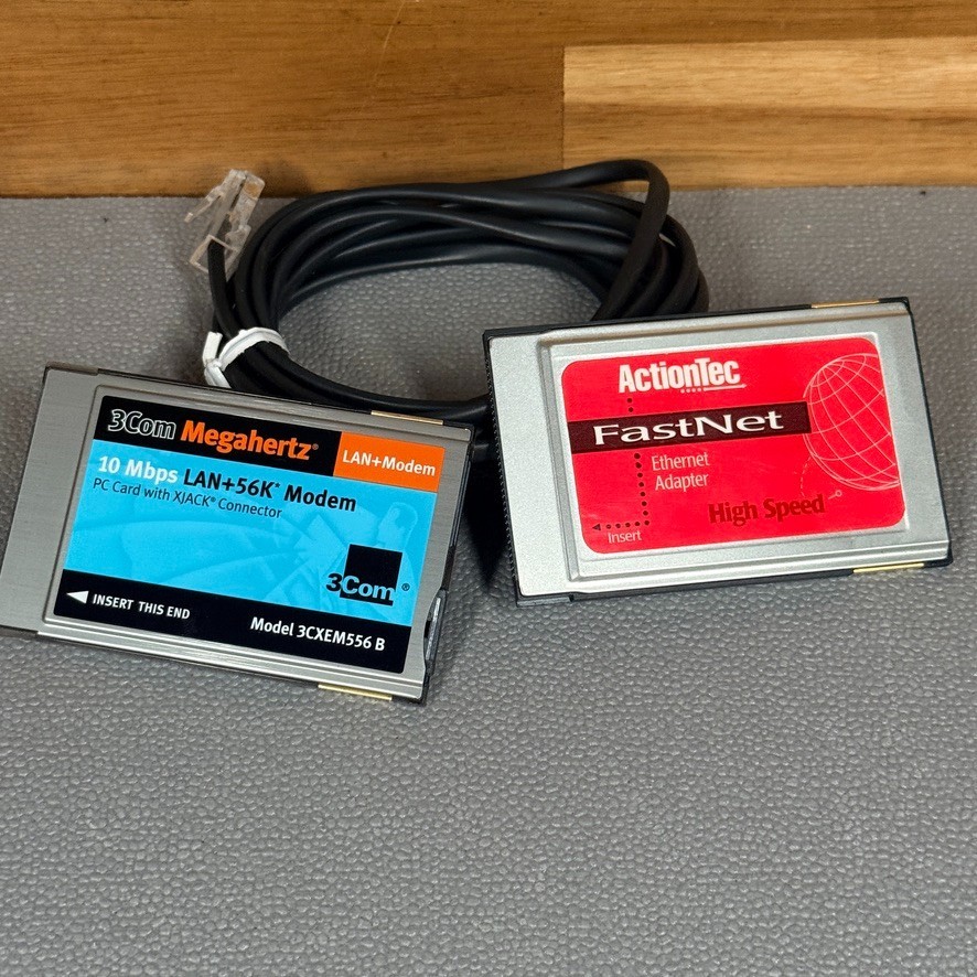 3Com 3CXEM556B 56K LAN Modem Actiontec PE-200A PCMCIA Card Lot Vintage