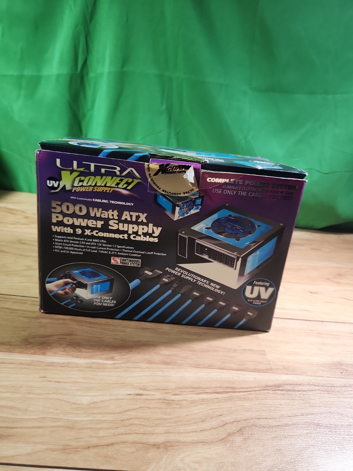 Green Ultra UV X-Connect 500 Watt ATX Power Supply System & Cables