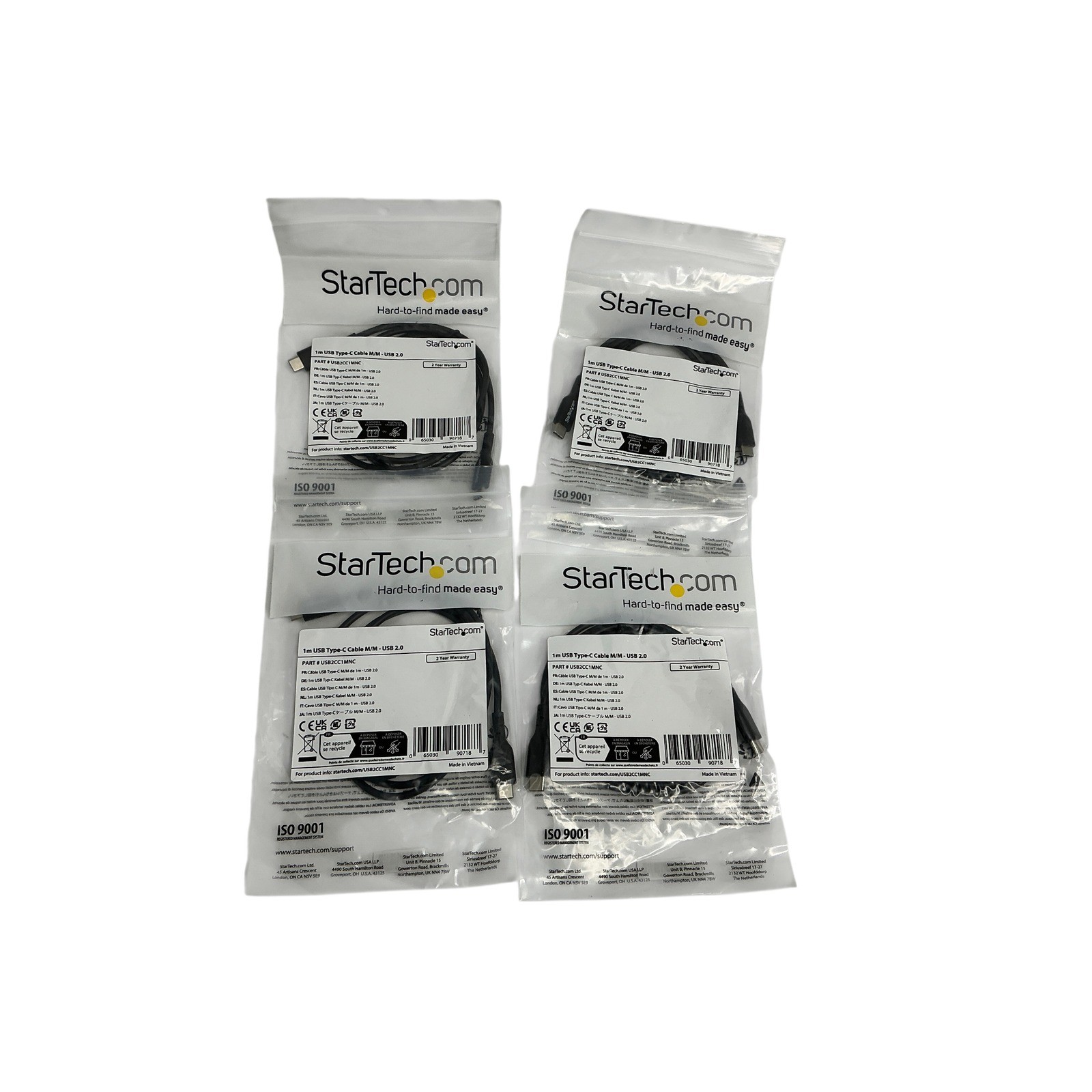 Lot of 4x StarTech 1m USB Type-C Cable M/M USB 2.0 Black USB2CC1MNC New Sealed