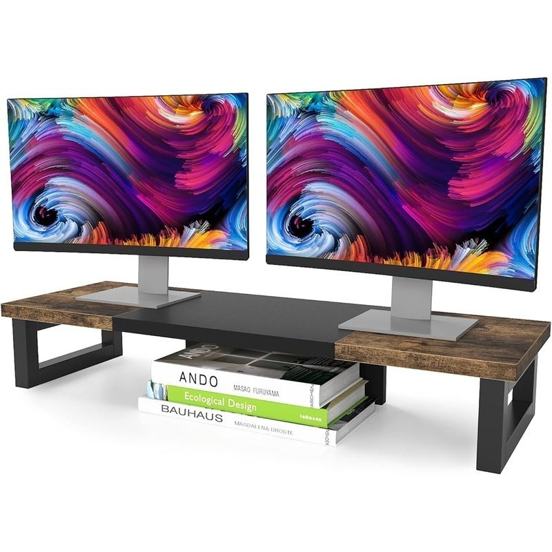 Dual Monitor Stand Heavy Duty Ergonomic Riser Multi Functional Storage Organizer