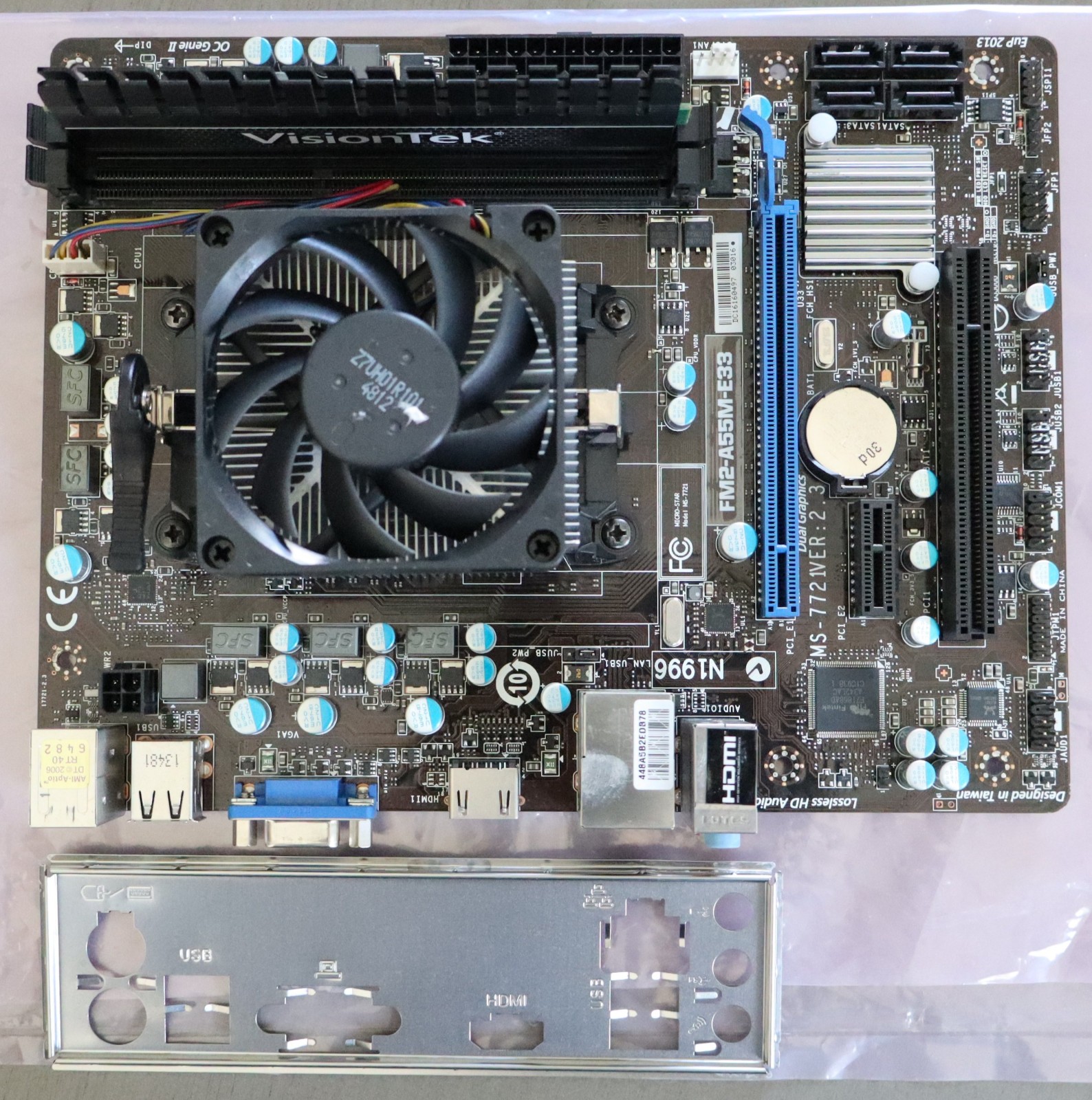 MSI MS-7721 FM2-A55M-E33 Micro-ATX Motherboard with CPU, RAM, FAN, I/O Shield