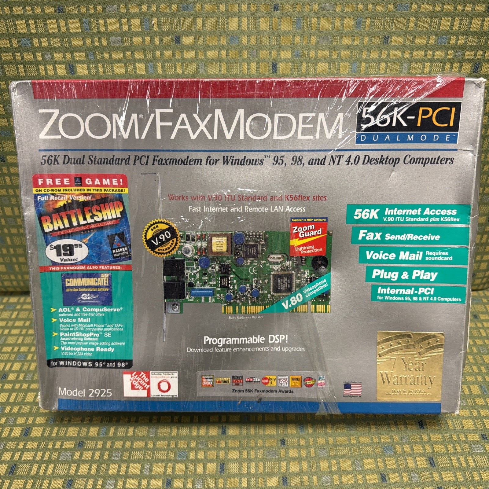 Vintage NOS Zoom Model 2925 56K Dual Standard PCI Faxmodem  - Open Box
