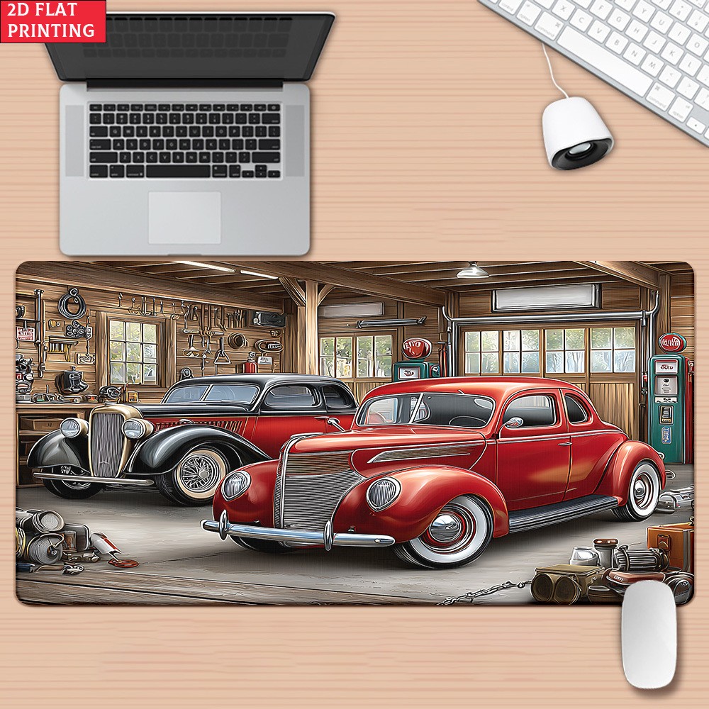 1pc Large XXL Retro Car Desk & Mouse Pad - Non-Slip Rubber Base Suitable for O