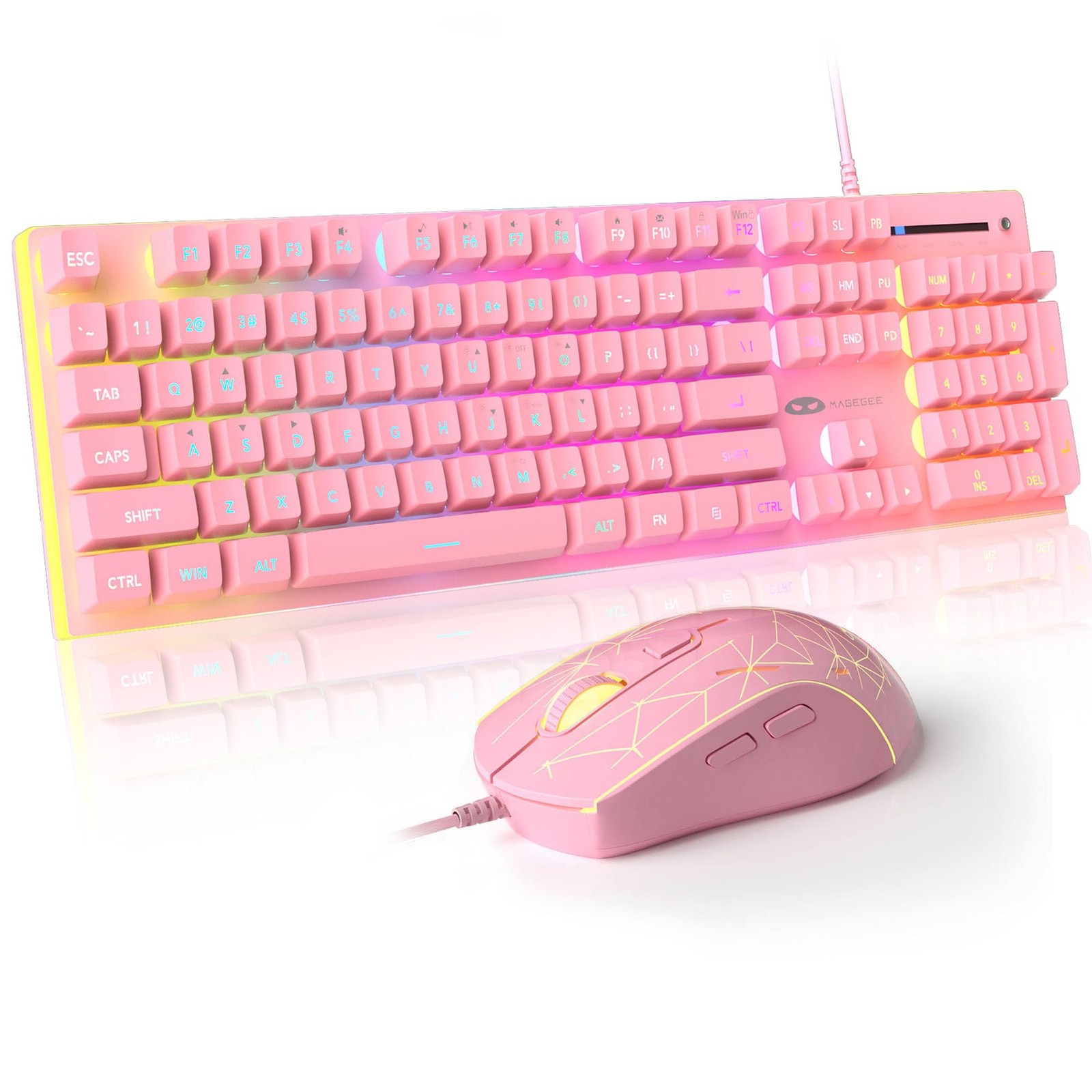 GT838 Gaming Keyboard and Combo, 104 Keys RGB Backlit Quiet Wired Keyboards f...